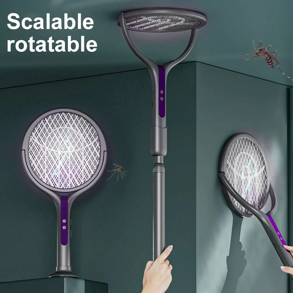 Raquette anti-insectes à tête rotative, Rechargeable, tueur de mouches et piège à moustiques 2 en 1, pour la maison, l'intérieur et l'extérieur