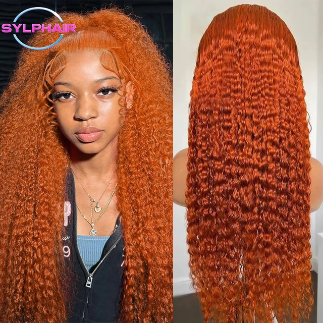 Perruque avant en dentelle gingembre Orange perruques de cheveux humains bouclés 30 38 pouces perruque frontale vague profonde 13x4 13x6 HD perruque de cheveux humains avant en dentelle 1