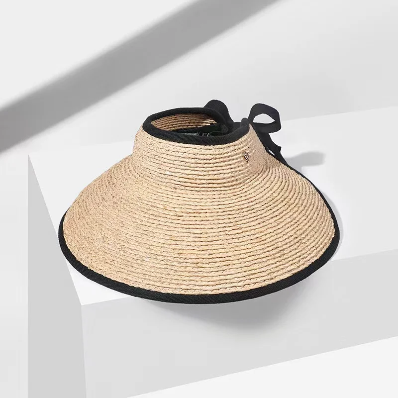 25 Lady Summer Empty Top Sun Visor Hat Summer Straw Wide Brim Sun Cap Uv Protection Hat Raffia