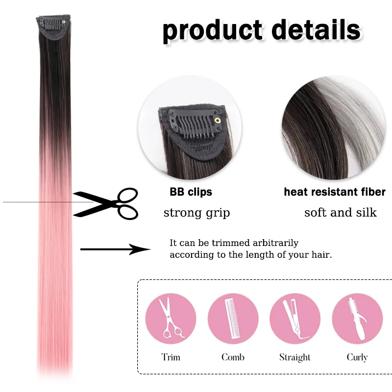 LUPU Hair Clips Hair Extensions Wig Synthetic Long Straight Gradient Color Clip-in Hair piece Hair Clips for Hair for Women Wear