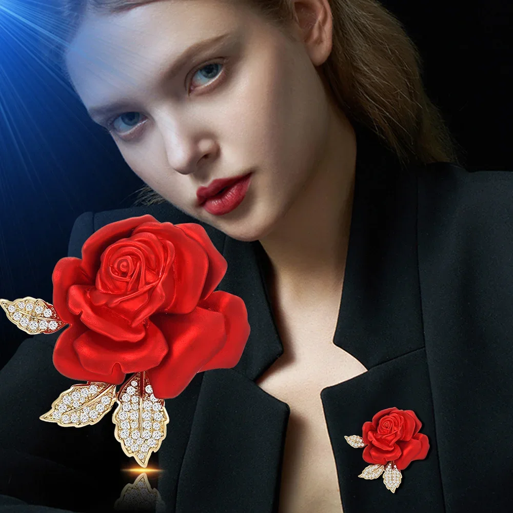 

Rhinestone Red Rose Flower Brooches for Women Elegant Tulip Flower Bouquet Bowknot Lapel Pins Wedding Party Badge Jewelry