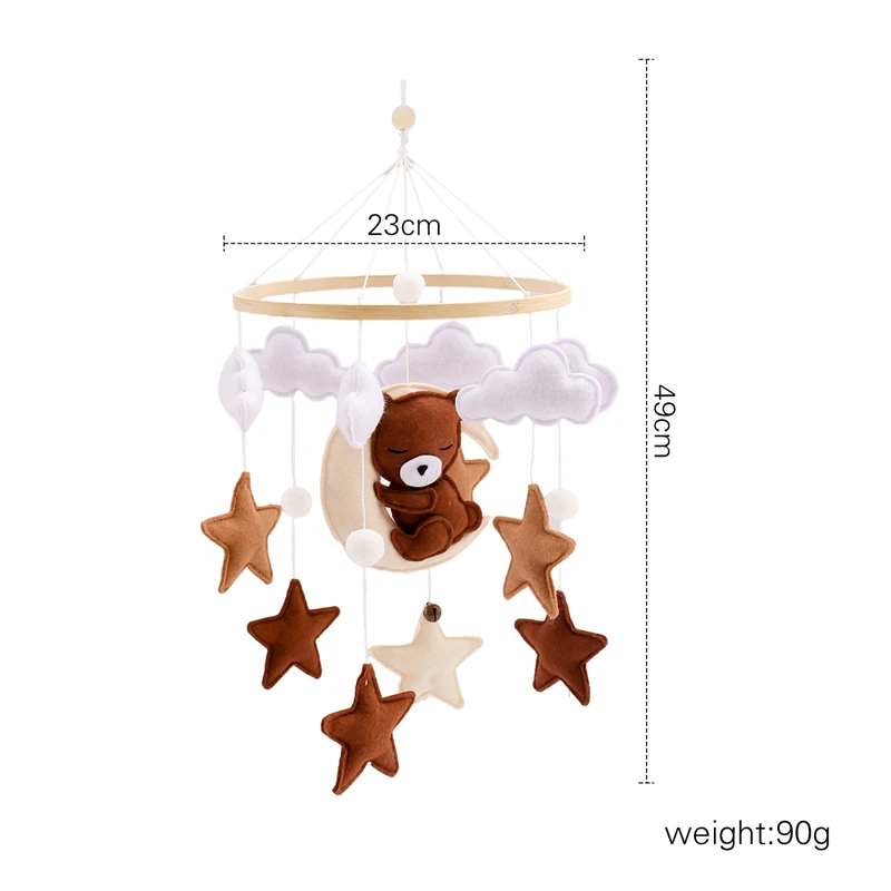 Wooden Soft Brown Bear Bed Bell Toy For Newborns Aged 0-12 Months Baby Room Mobile Hanging Decoration Accessories Baby Toy Gift 6