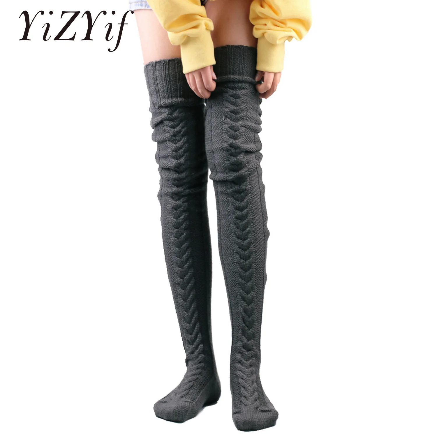 

Womens Fashion Cable Knit Stockings Extra Long Stockings Solid Color Thigh High Socks Knitted Leg Warmers Holiday Gift