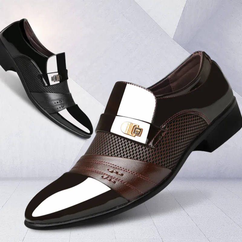 Spring & Autumn Patent Leather Men Shoes Slip-On Dress Business Formal Casual Large Size 38-48