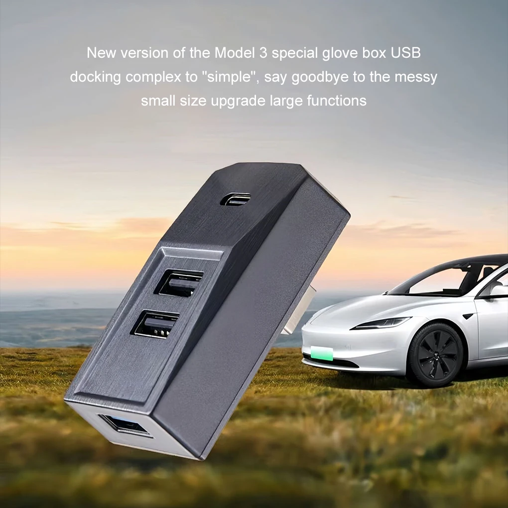 USB Hub Glovebox For Tesla Model 3 Y Highland 2024 2023 2022 Digital Display Splitter Glove Box Docking Station Data Tansmission