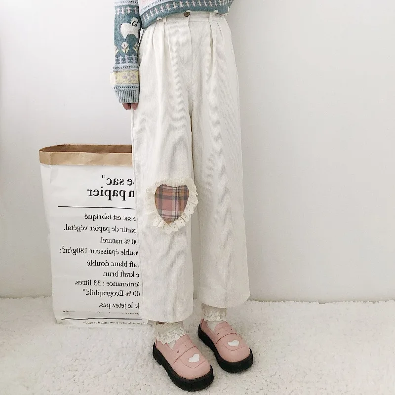 Autumn Winter New High Waist Solid Color Fashion Student Straight Tube Loose Velvet Japanese Academy Style Clothing Women Pants