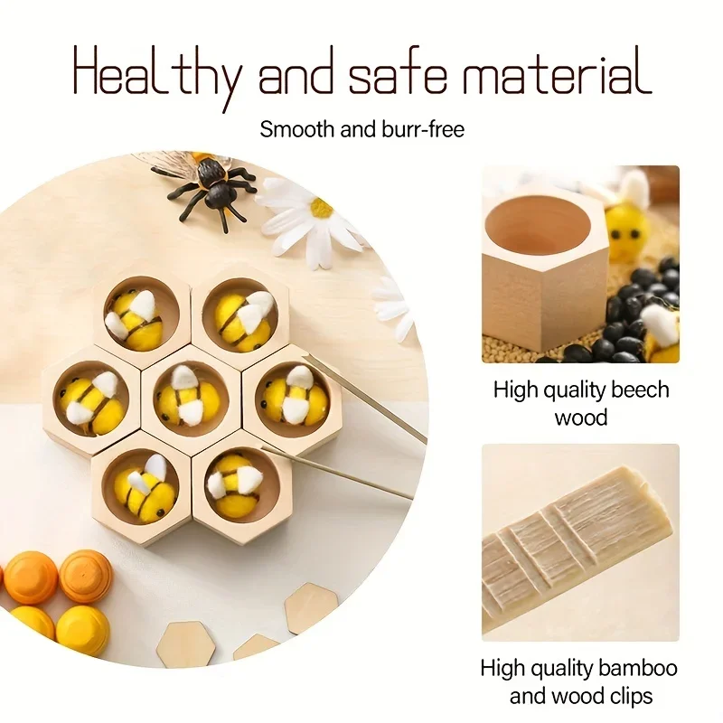 Wooden Bee Hive Sorting & Stacking Toys for Toddlers Learning Montessori Toys for Fine Motor Skill Tactile Toys Sensory Bin Toys 6