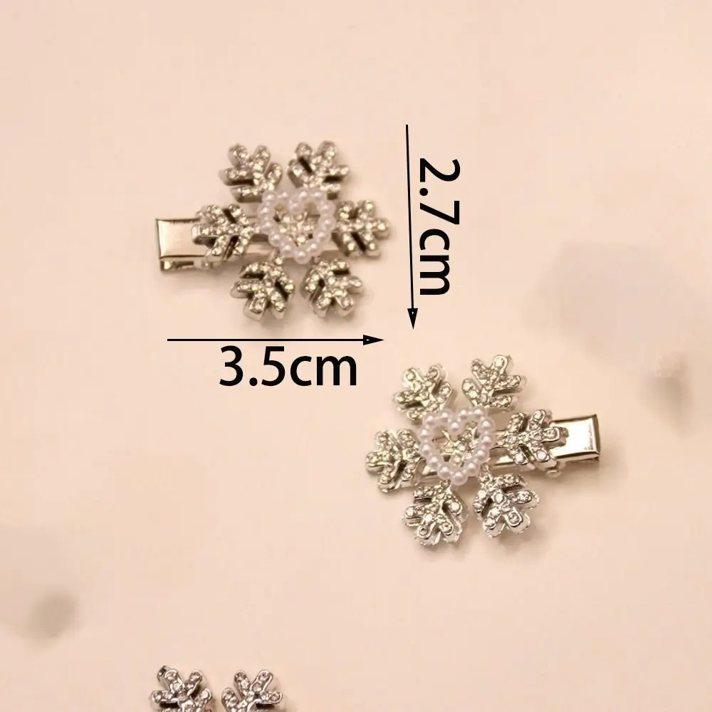 5 Pieces Sweet Snowflake Hair Clips Five-pointed Star Winter Hair Accessories Pearls Snowflake Hairpin Shiny Rhinestones