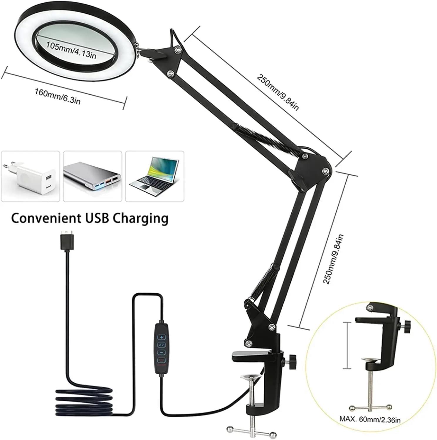 LED Magnifying Lamp with Clamp 5X 3 Color Modes Adjustable Illuminated Magnifier Soldering Iron Repair Table Lamp Skincare soldering magnifier soldering repair magnifier magnifying glass lamp