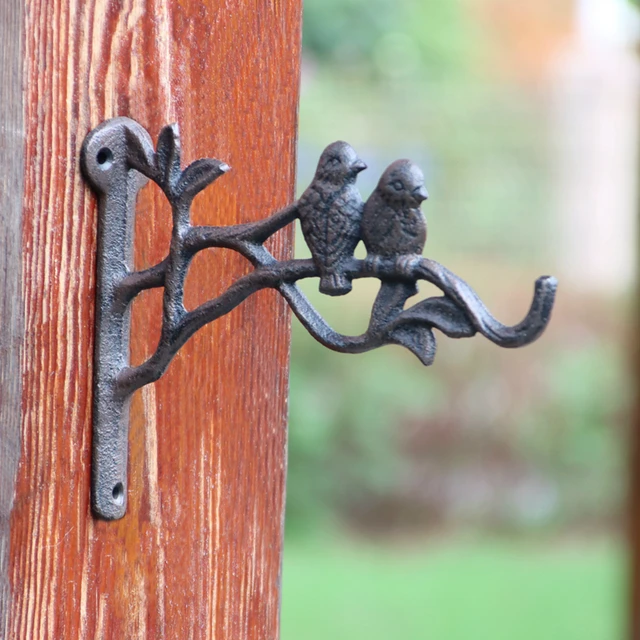 European Vintage Cast Iron Wall Hanger Hook Lovely Couple Birds On