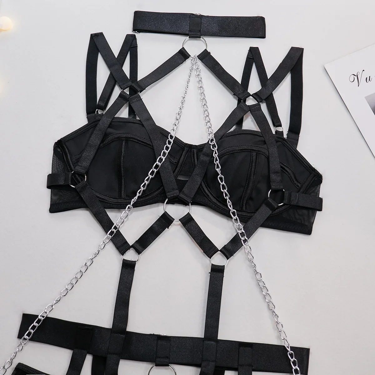 Seductive Chain Lingerie Four Piece Set 19