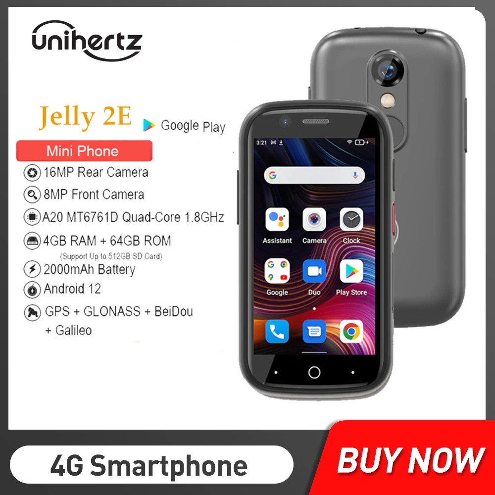 Unihertz Jelly 2E 4G Android 12 Mini Smartphone Unlocked Global Version VoLTE and HD Voice Supported 4+64GB Phone With SD Card