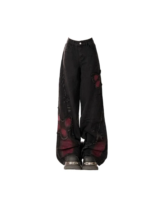 Jean Baggy papillon pour femmes, pantalon de Cowboy esthétique Vintage des années 90, pantalon en Denim surdimensionné Harajuku Y2k années 2000, vêtements gothiques noirs 2
