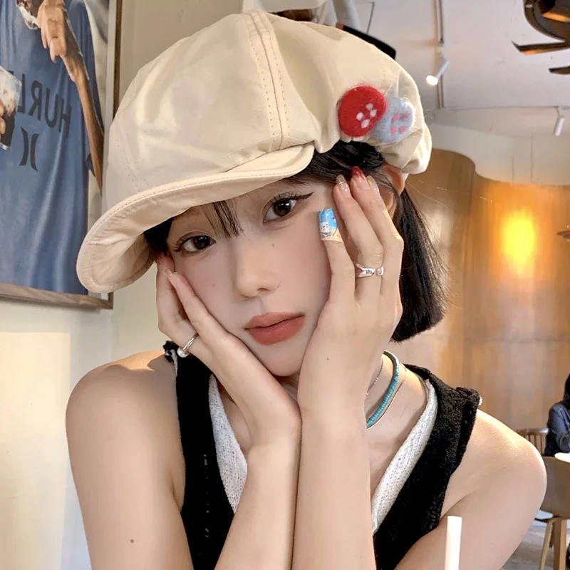 귀여운 화가 용수철 베레모, 여성 소녀 패션, 트렌디 야외 스트리트 캡, 여름