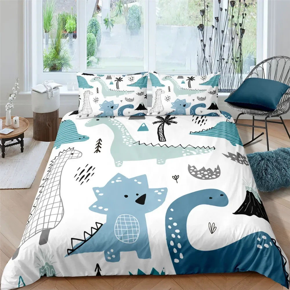 3D Small Dinosaur Cartoon Cute Simple Bedding Set Couple King Single Size for Kids Children Polyester Quilt Cover Pillow Case