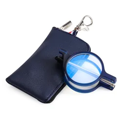Vintage Compact Folding Round Frame Reading Glasses with Keychain Case - +250 (Blue)