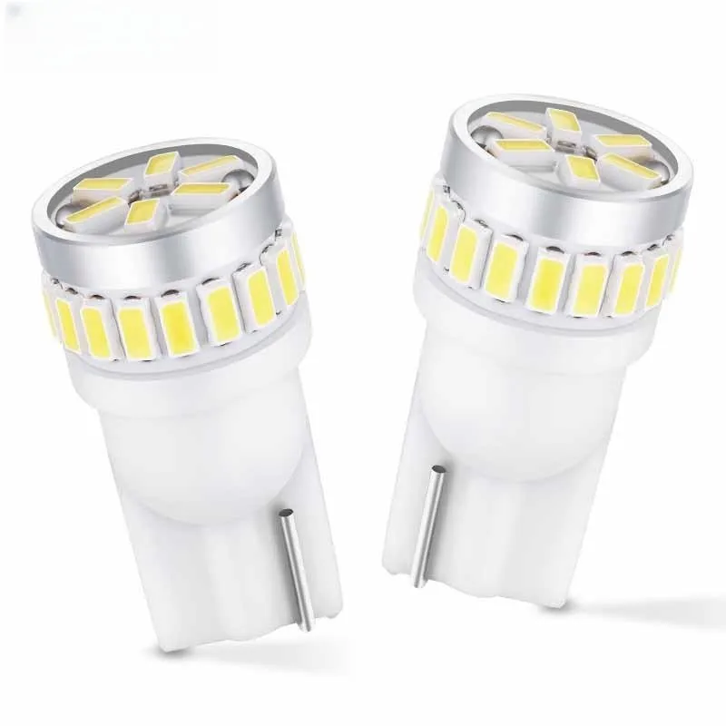 

OBOLED 100PCS 12V 12-24V Car Led T10 Light Bulb W5W 168 194 501 3014Chip 24SMD Width License Plate Reading Auto Lamp White 6000K