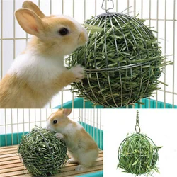 Stainless Steel Round Sphere Feed Dispense Exercise Hanging Hay Ball Guinea Pig Hamster Rabbit Electroplating Grass Ball Pet Toy