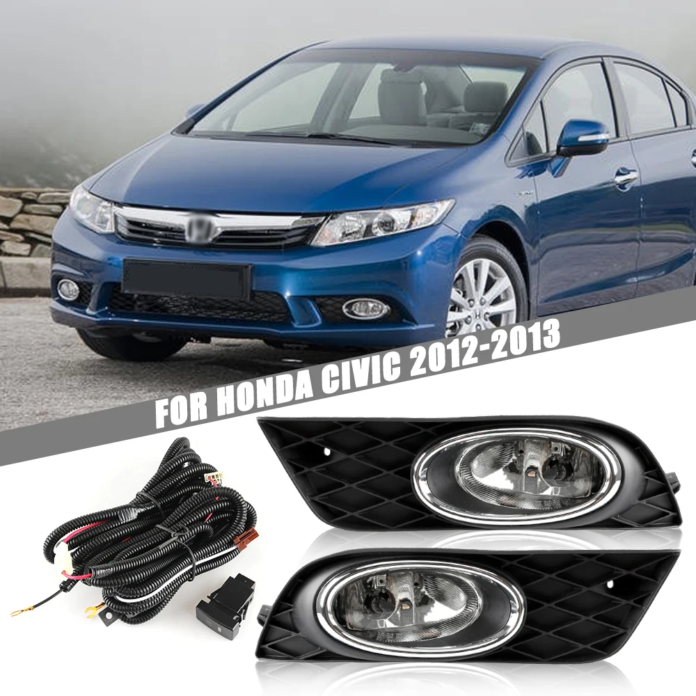 

Front Bumper Fog Lamp Upgrade Kit FOR HONDA CIVIC 2012-2013 Version Additional Foglight Set Switch + Wiring