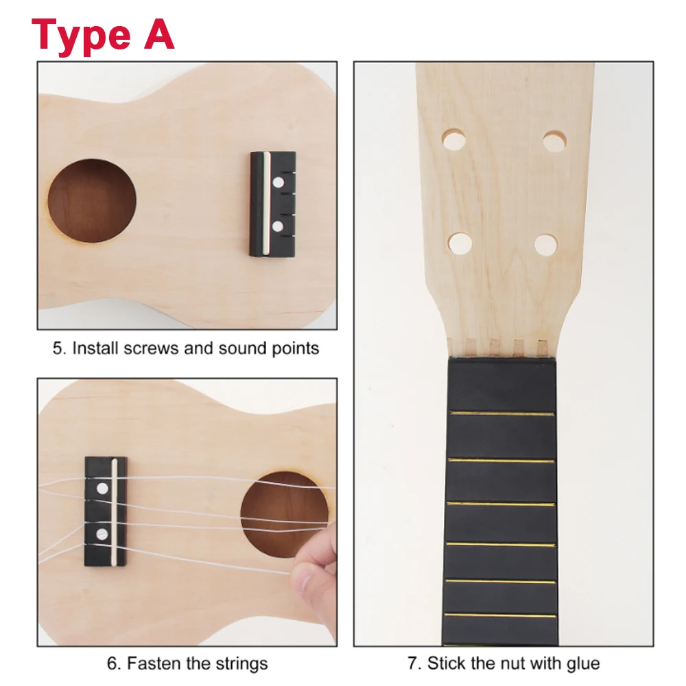 DIY Ukulele Set 21in Soprano Ukelele Hawaii 4 Strings Gitaar DIY Kit