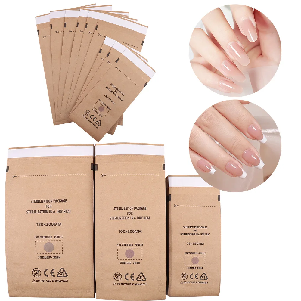 Disposable Manicure Bags 100Pcs Kraft for Nail Art Sterilization