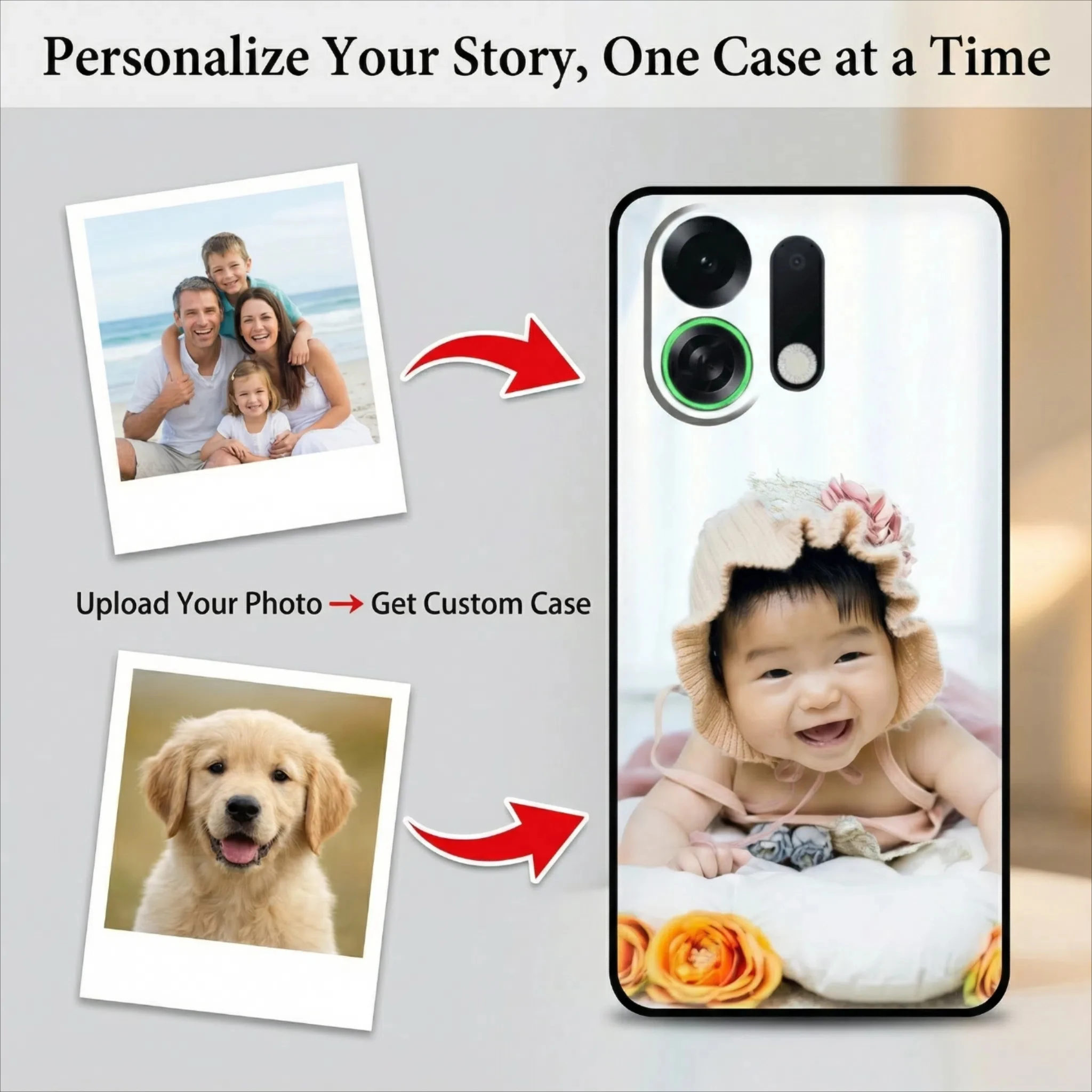 Personalized Shockproof Soft Matte Silicone & Tempered Glass Case with Custom Photo & Text Design