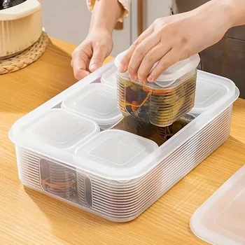Contenitore per la conservazione degli alimenti 6 griglie Scatola per la conservazione degli alimenti per frutta e verdura con coperchio per frigorifero Barattolo per la conservazione degli condimenti per spezie da cucina 1