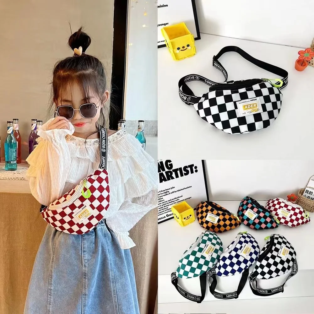 ChildrenCheckerboardBackpackHandsomeFashionChestBagGirl