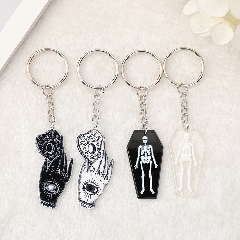 1Pc Women Ouija Planchette Keychain Punk Skull Board Crafts Handbag Keyring Acrylic Car Mirror Jewelry Charms