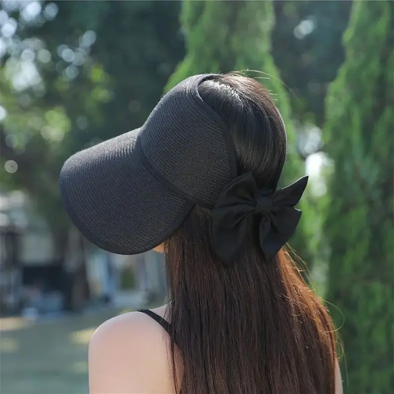 Korean Summer Large Brim Hollow Top Hat Fashion Bow Shading Straw Hat Casual Simple Sun Women Woven