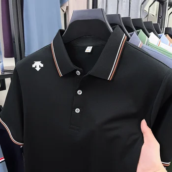 Men's Summer Solid Color cool breathable Luxury Brand Printed Polo Shirt New Golf Business Casual T-shirt Short Sleeve Top 1