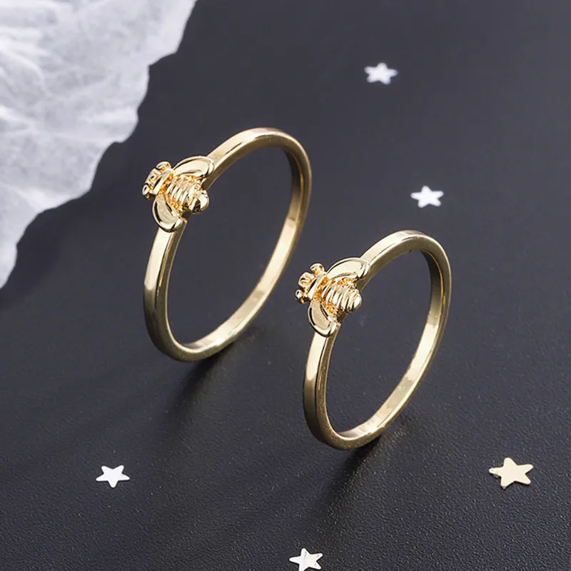 

925 Sterling Silver Golden Bee Closed Mouth Ring for Women Men Couple Personality Creative Design Party Daily Fine Jewelry Gift