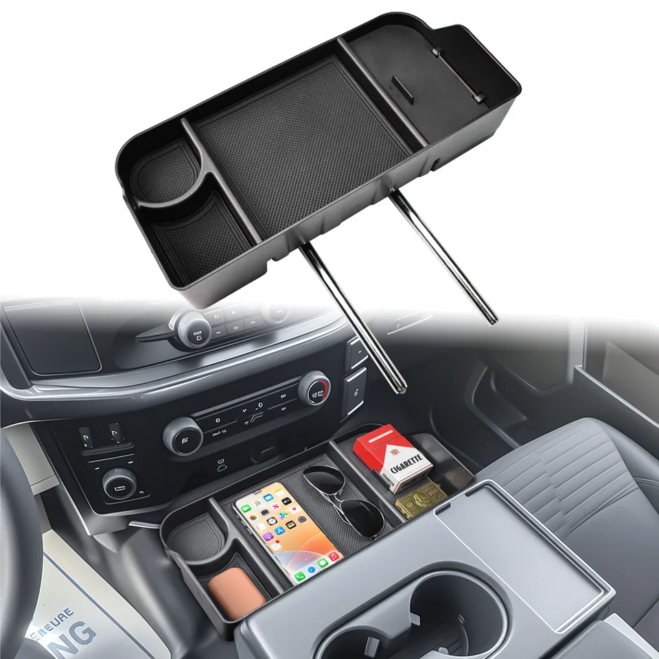 JDMCAR Upgrade Front Center Seat Headrest Organizer Compatible with 2011-2024 2025 Ford F150 F250 F350 F450 F550 F650 Accessories, Coin Container Storage Box with Non-Slip Silicone Mat(Jump Seat Only
