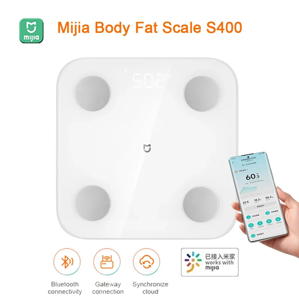 Mijia-báscula de grasa corporal S400 con Bluetooth 5,0, dispositivo inteligente con pantalla LED, medición de frecuencia Dual, 150KG