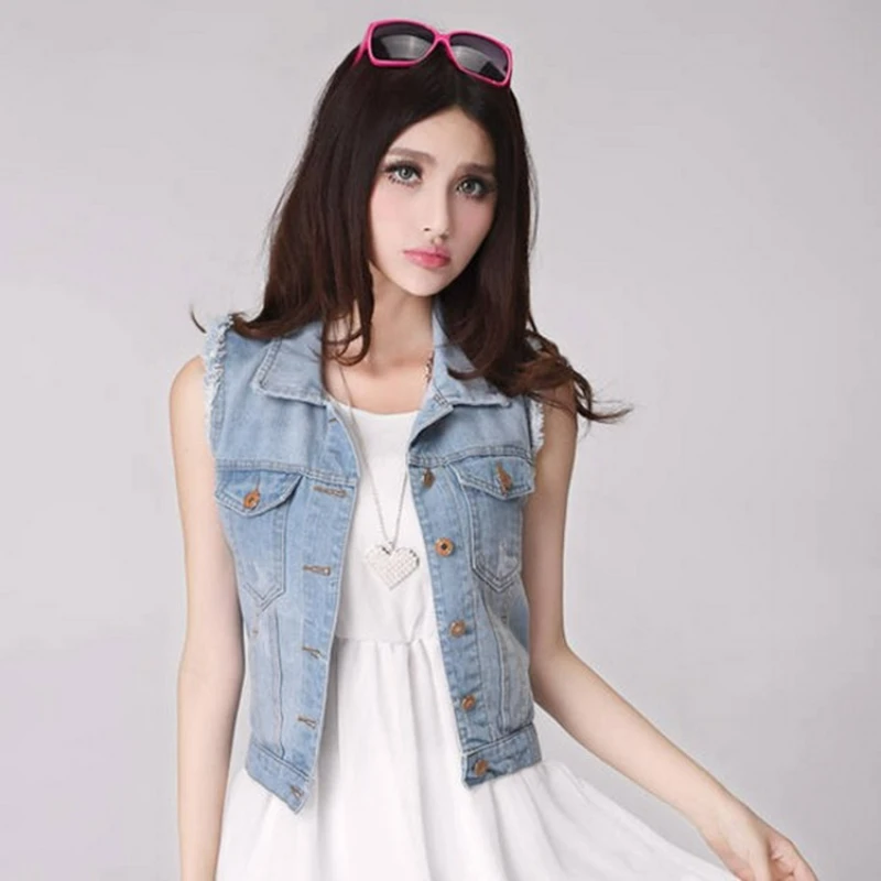 

Short Denim Vest Summer Women Casual Colete Female Jeans Vests Veste Femme Sleeveless Jacket Waistcoat Oversize 3XL Vest