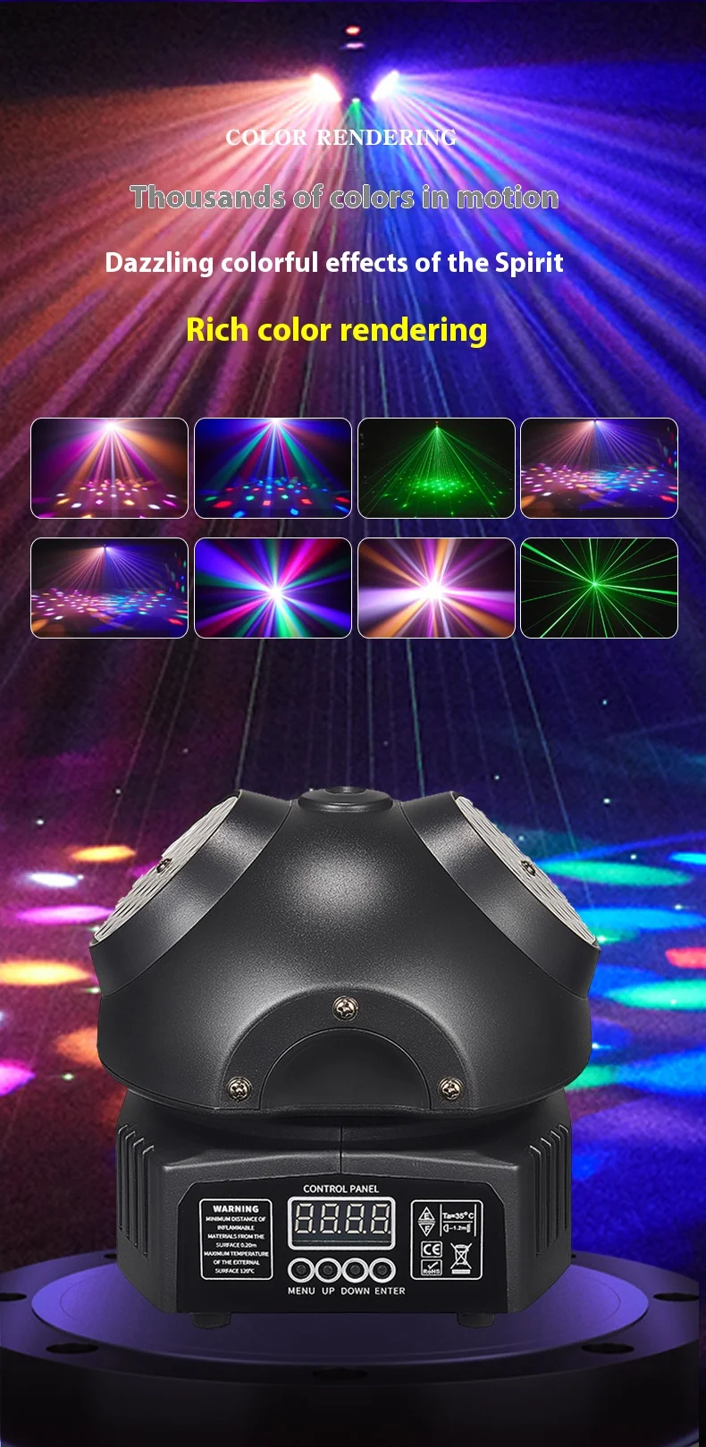 Description Picture 3 of itemNew Mini Party Lights 36W  Colorful LED Disco Ball Beam Laser Moving Head Light Remote Control DMX512 For Dj Bar Nightclu Show