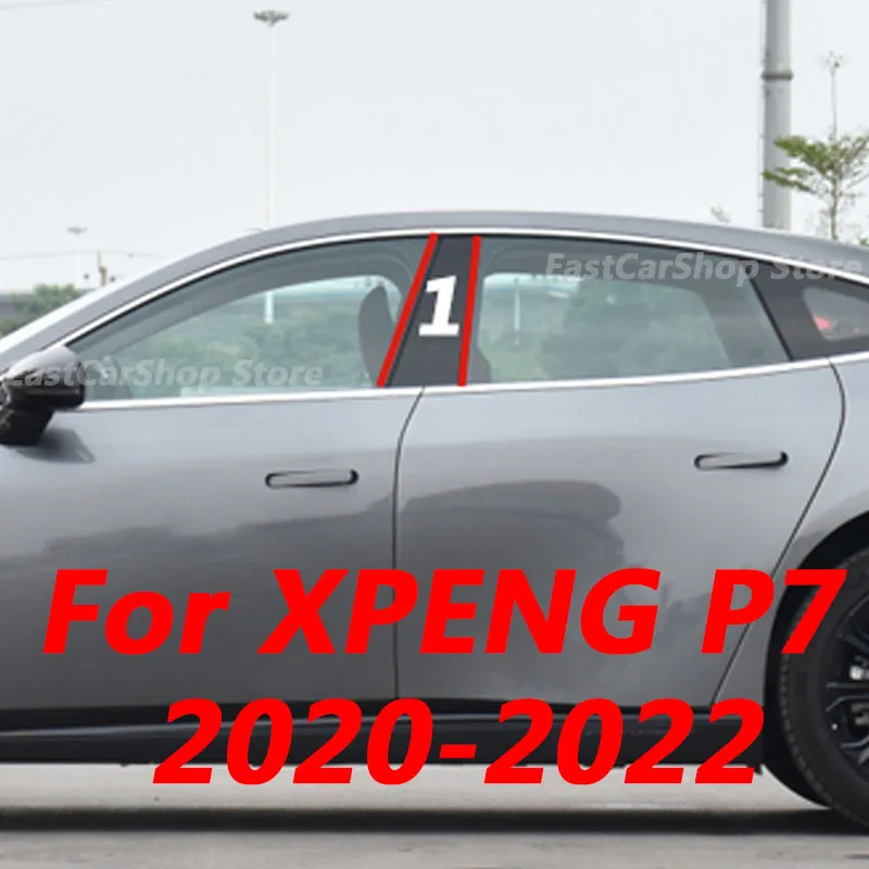 

For XPENG P7 2020 2021 2022 Car Glossy Black Door Central Window Middle Column Strip PC Pillar Accessories Cover