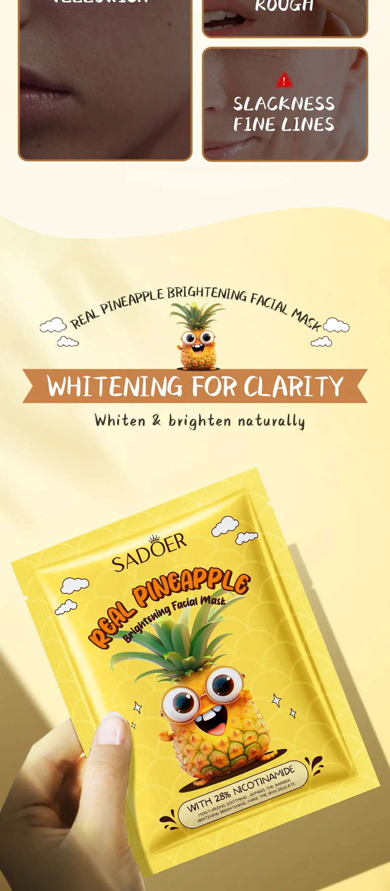 Description Picture 4 of item8pcs SADOER Fresh Fruits Face Mask Anti Wrinkle skincare Moisturizing Brightening Firming Hydrating Facial Masks Skin Care