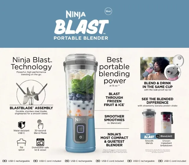 Ninja Blast 16 oz. Personal Portable Blender with Leak Proof Lid and Easy Sip Spout, Perfect for Smoothies, Cranberry Red, Bc100cr