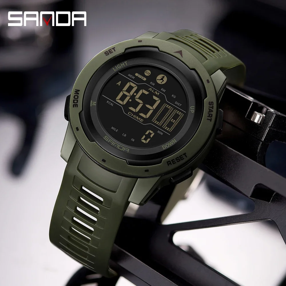 SANDA Brand Men Watches Sports Passometer Calories 50M Waterproof LED Digital Watch Military Wristwatch Relogio Masculino 2145