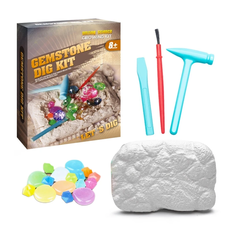 Gemstone Dig Kit, 6-IN-1 Planets Excavating Set, Dig up 30 Real Rocks,  Minerals & Crystals, Solar System Exploration Set, STEM Project Toy Gift  for
