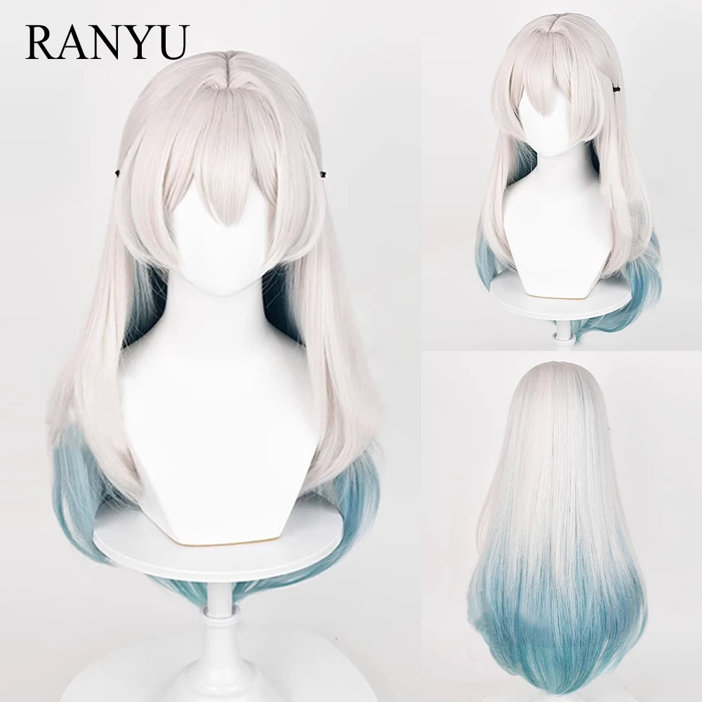 RANYU Honkai Star Rail Firefly Wig Synthetic Long Ombre Grey Green Blend Game Cosplay Women Hair Wig for Party ranyu honkai star rail seele wigs with bangs synthetic long straight purple game cosplay hair wig for party