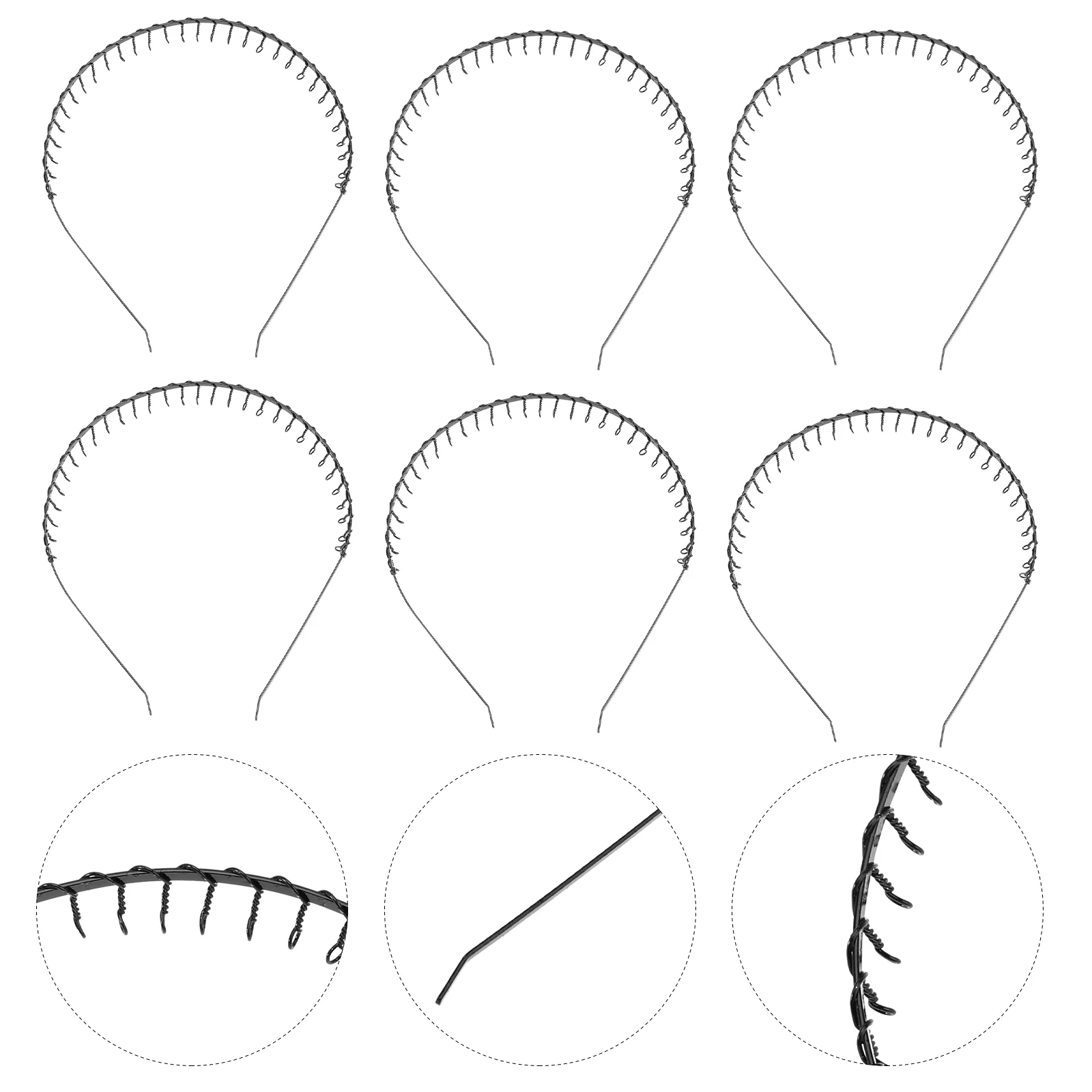 

6pcs Unisex Black Wave Metal Teeth Comb Hair Girl Men's Headband Hairband Hair Accessory