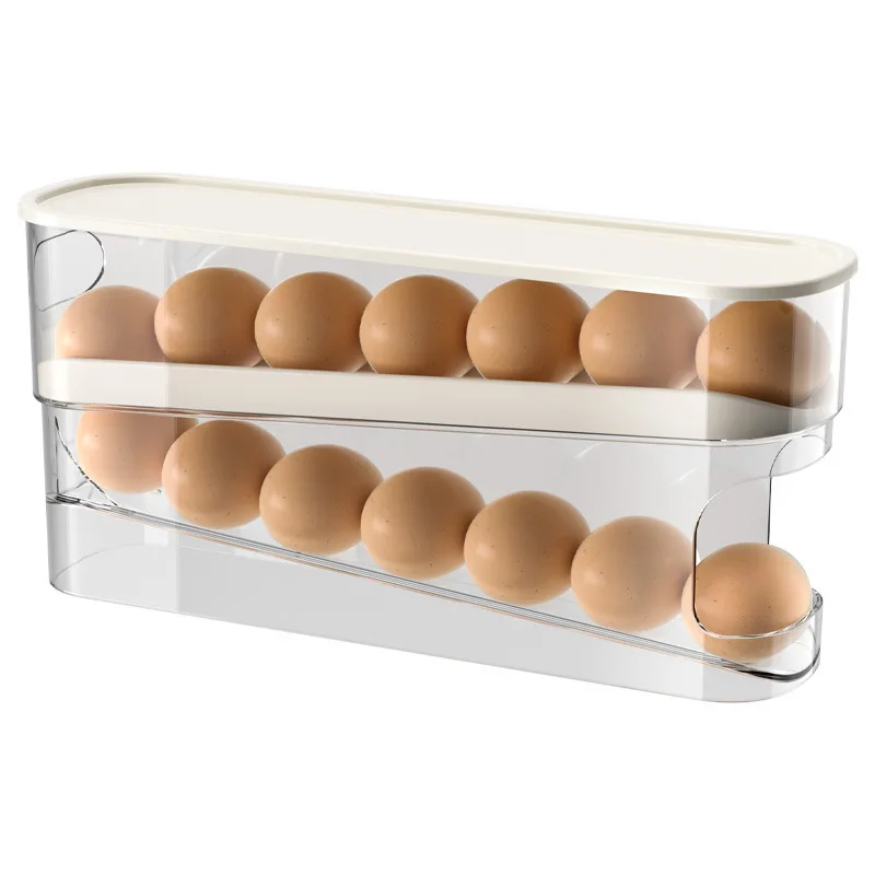 Egg Carton Slide Gadget Refrigerator Organizer Double Layer Automatic Egg Roller Kitchen Household Holder Kitchen Gadgets egg storage box egg roller egg roller rack
