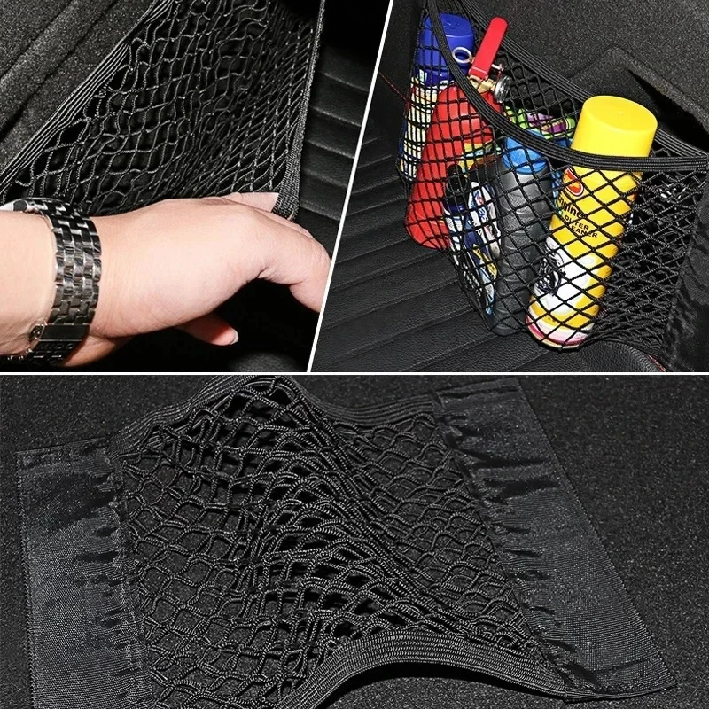 Motorcycle trunk storage net bag Storage net bag Car trunk solid storage net bag seat back storage anti-roll universal storage car net bag storage net bag convenient double sided organizer net black car 3pcs organizer phone holder replacement