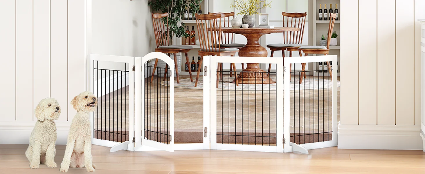 SPIRICH 96-inch Extra Wide 30-inches Tall Dog Gate with Door Walk Through, Freestanding dog gate