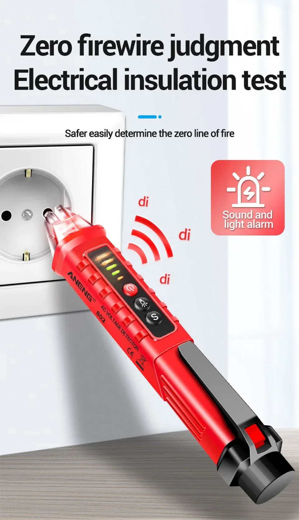 ANENG VD802 Berührungsloser Spannungsprüferstift AC-Spannungsmesser 12-1000 V Empfindlichkeitsstift Stil NCV Durchgangsdetektor Tester Werkzeuge – Detail 3