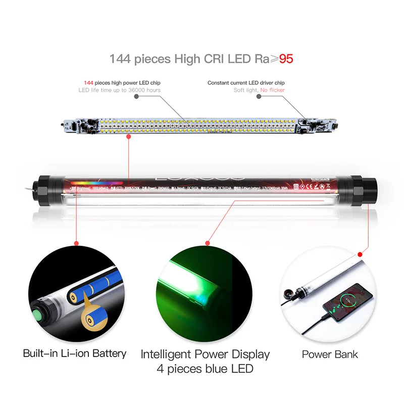 éclairage Photo Studio Lampe LED RVB LUXCEO P7RGB - Éclairage Vidéo Étanche IP68 - 3000K-5750K CRI95 - Batterie 10400mAh - Télécommande Lumière Led Vidéo