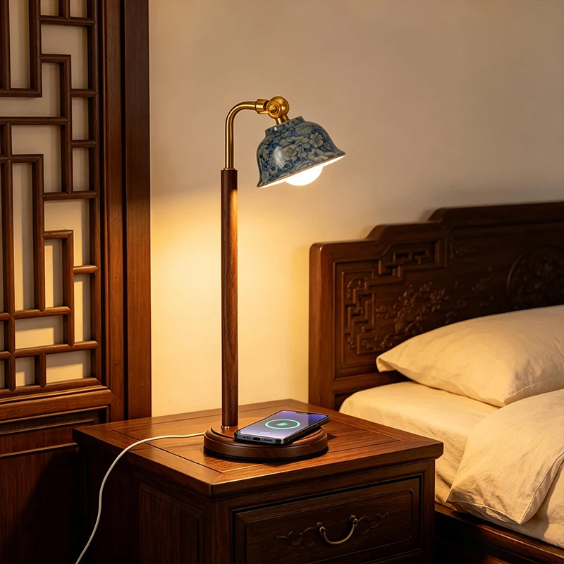 세라믹 데스크 램프, 15W Qi 무선 휴대폰 충전기, USB-C 전원, 3색 조명..
