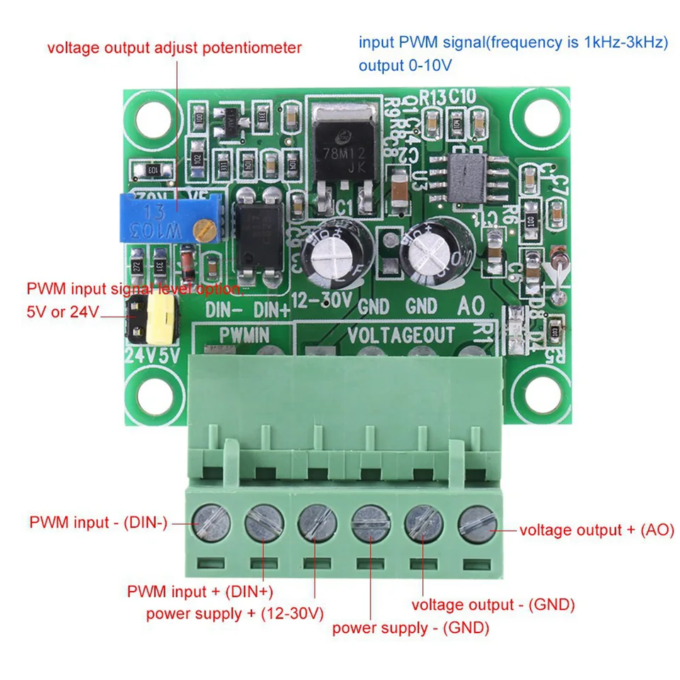 Convertitore PWM A Tensione 0-10V - Modulo Digitale Per Controllo Motori, Frequenza 1-3KHZ, Alimentazione 15-30V - Foto 5